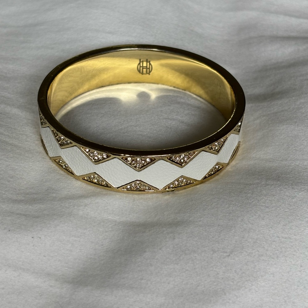 House of Harlow Gold and White Diamond Pattern Bangle